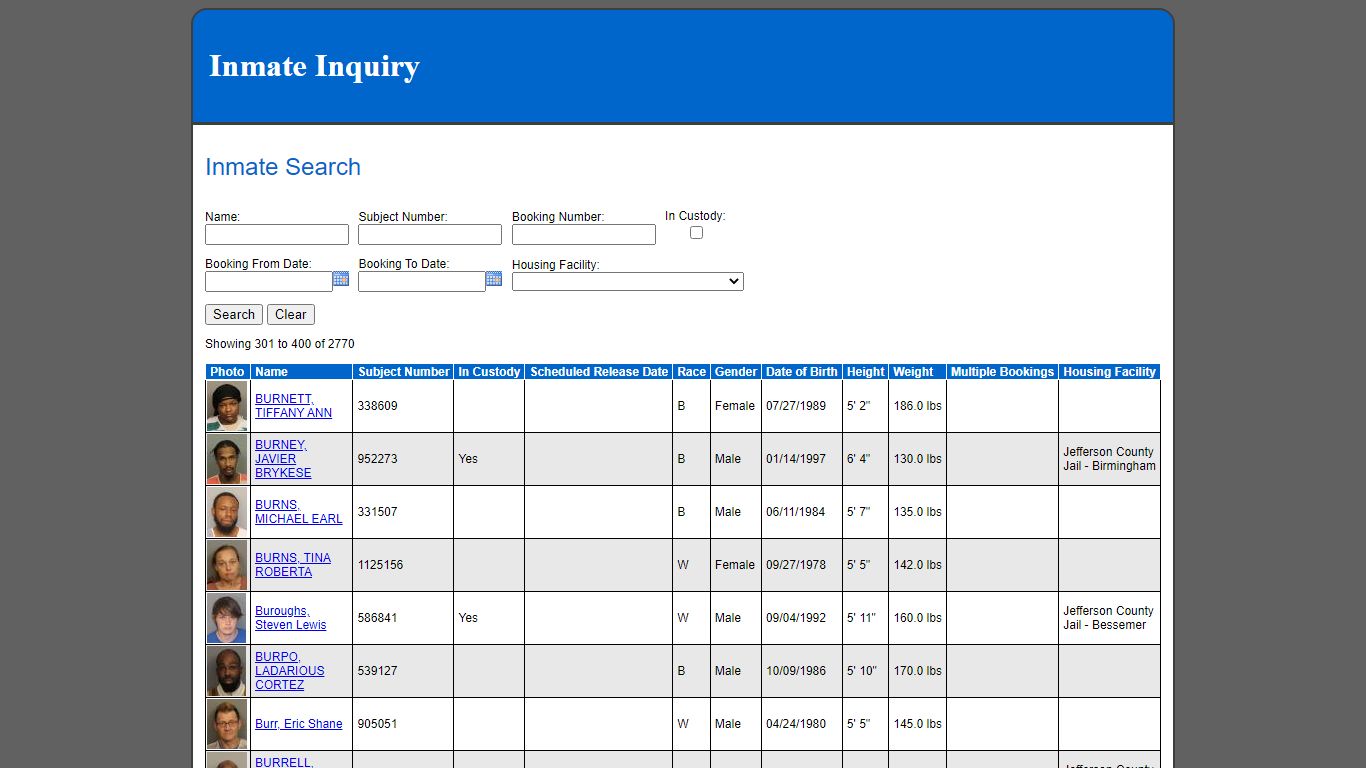 Inmate Search - Jefferson County, Alabama